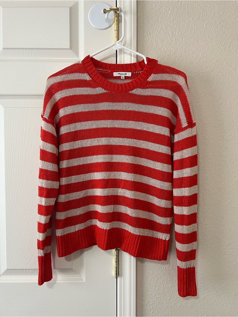 Madewell 100% Linen Stripe Sweater XS Coastal Lightweight Open Knit NU918
